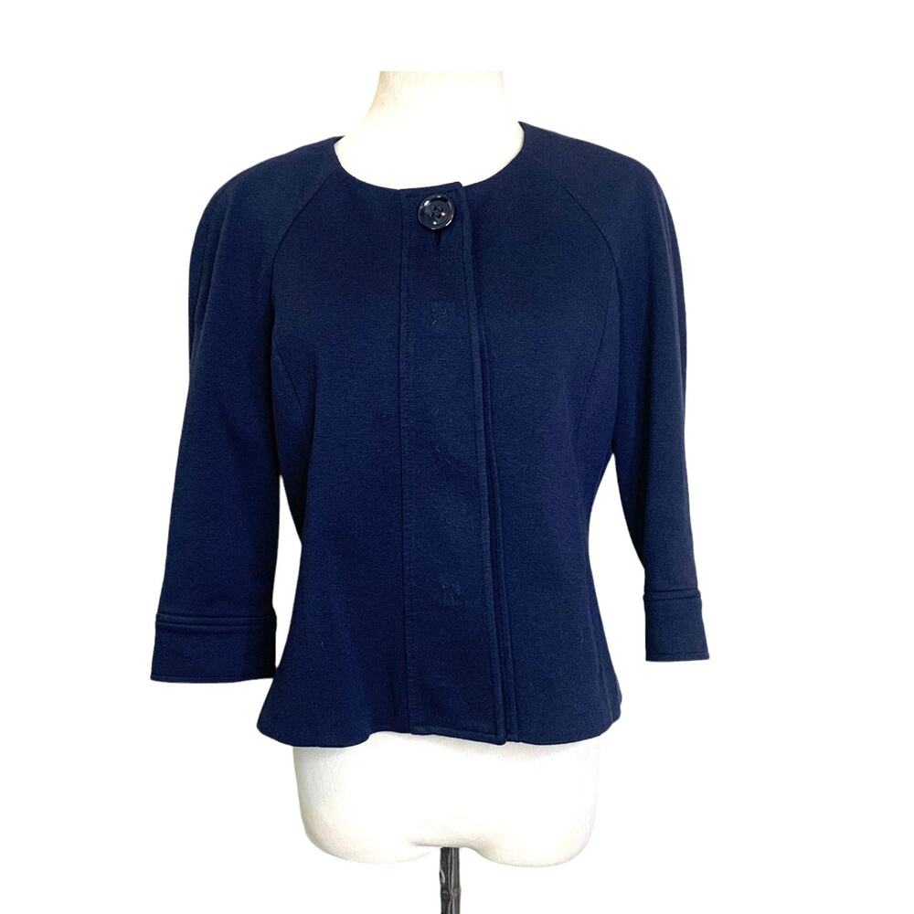 Talbots navy blue 3/4 sleeves lined button stretch blazer size 4